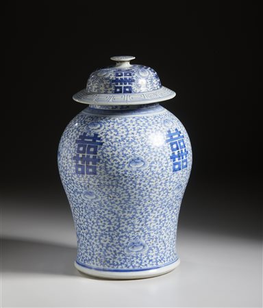  Arte Cinese - Potiche con coperchio in porcellana bianco e blu
Cina, dinastia Qing, XIX secolo .
