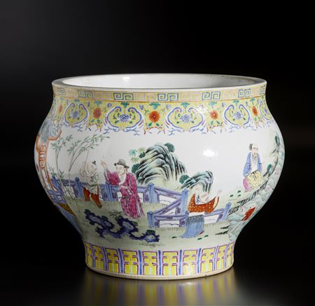  Arte Cinese - Grande giardiniera in porcellana famiglia rosa 
Cina, dinastia Qing, XIX secolo .