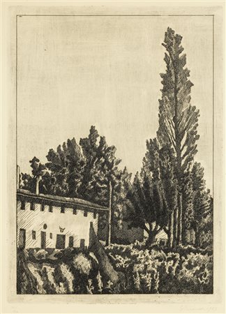 Giorgio Morandi, Paesaggio con il grande pioppo, 1927