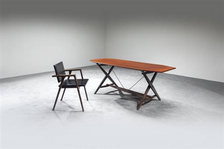 FRANCO ALBINI<BR>Tavolino a cavalletto mod. TL2 con sedia mod. Luisa