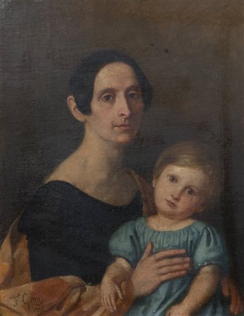 FRANCESCO GONIN<BR>Torino 1808 - 1889 Giaveno (TO)<BR>"Madre e figlio" 1886