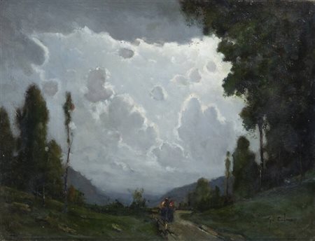 GIOVANNI COLMO<BR>Torino 1867 - 1947<BR>"Paesaggio di mezza montagna con figure"