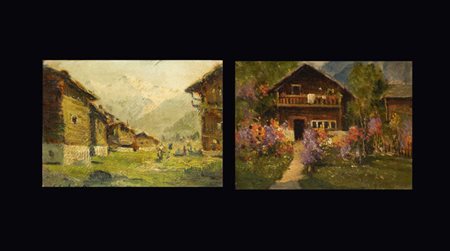 GIOVANNI COLMO<BR>Torino 1867 - 1947<BR>Lotto di due dipinti:<BR>A - "Macugnaga"<BR>B - "Macugnaga"