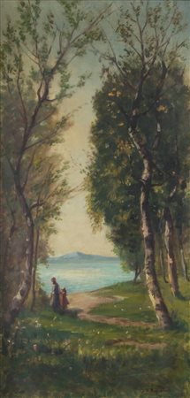 VITTORIO BUSSOLINO<BR>Torino 1853 - 1922<BR>"Rive del Po"