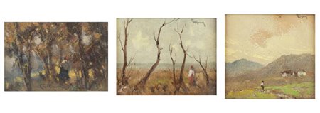 GIGNOUS EUGENIO E LORENZO<BR>Milano 1850 - 1906/Modena 1862 - 1958 Porto Ceresio (VA)<BR>Lotto di tre dipinti