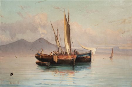 LA VOLPE ALESSANDRO (attribuito a)<BR>Lucera (FO) 1820 - 1887 Roma<BR>"Pesca all'alba" 1870
