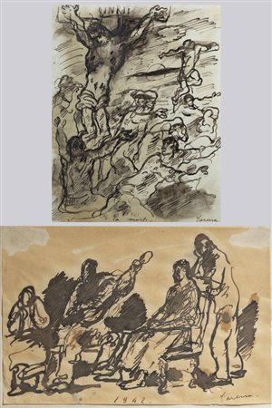 FELICE CARENA<BR>Cumiana (TO) 1879 - 1966 Venezia<BR>a - "La morte" 1948<BR>b - "In giardino" 1942