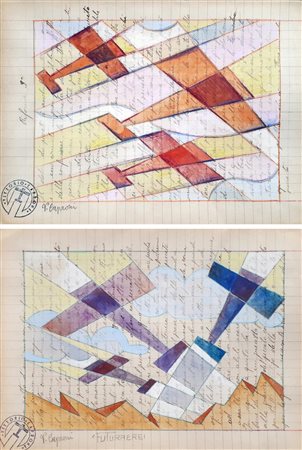 Vittorio Caproni FUTURAEREI tecnica mista su carta, cm 15x20 ciascuno firma,...