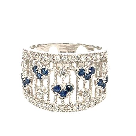 ANELLO IN ORO BIANCO 14K 6.99 GR CON DIAMANTI PER ZAFFIRO 0.50 CT 0.08 CT F-G...