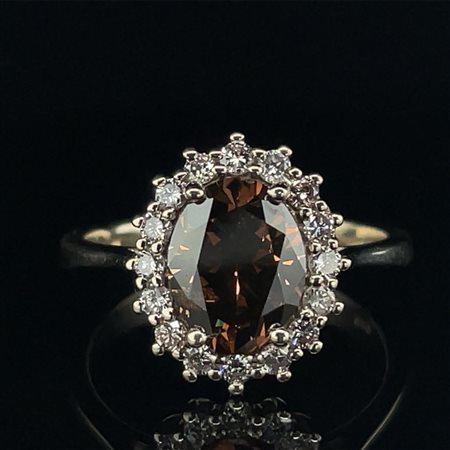 ANELLO IN ORO BIANCO 14K 3,76 GR CON DIAMANTE 2,04 CT COLORE FANCY MARRONE...