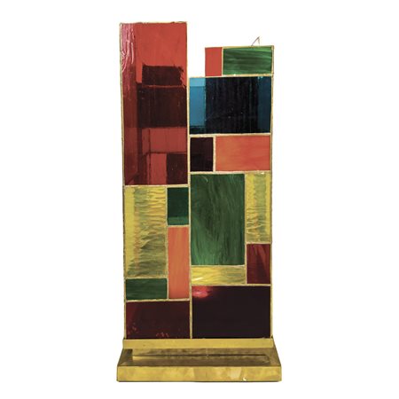 Lampada a sezione quadrata con pareti in tessere di vetro multicolor, XX...