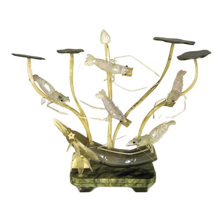 Gruppo in pietre dure, Arte orientale, raffigurante cinque gamberi...