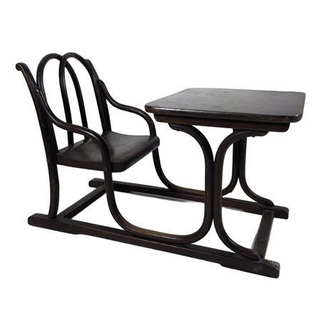 Banchetto in faggio curvato a fuoco, Vienna, Thonet, timbro in nero e...