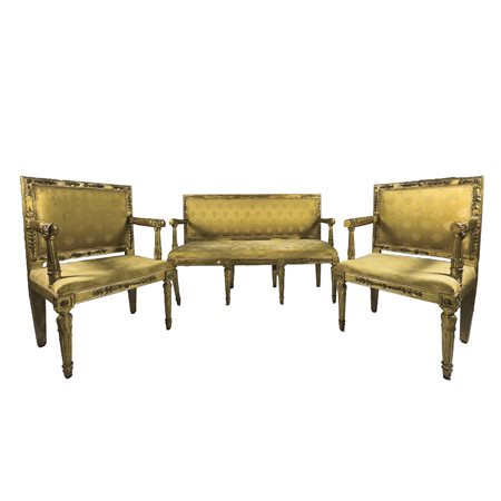 Salottino composto da un divano e una coppia di poltrone, periodo Luigi XVI,...