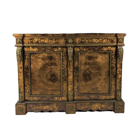 Servante lastronata in radica di noce, Francia, XIX secolo, intarsiata a...