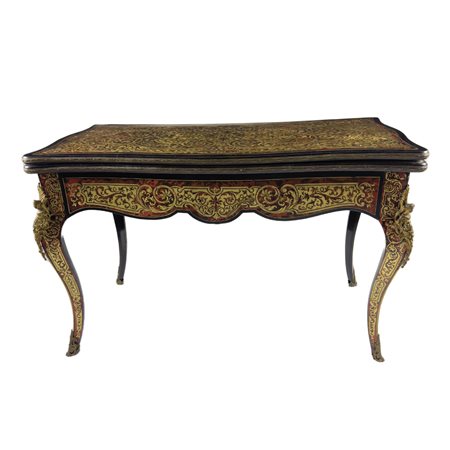 Tavolo da gioco in legno ebanizzato decorato alla maniera di Boulle, Francia,...