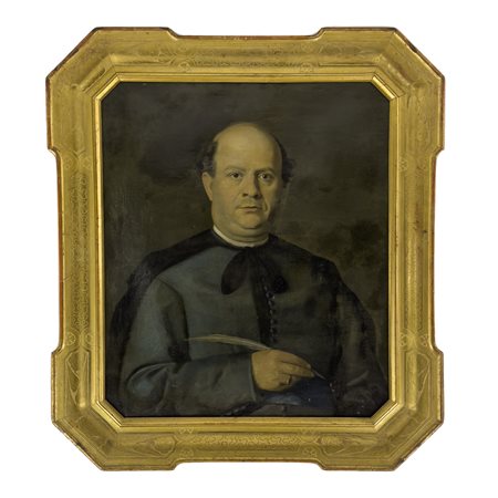 Pittore del XIX secolo, Ritratto di religioso con veste ambrosiana olio su...