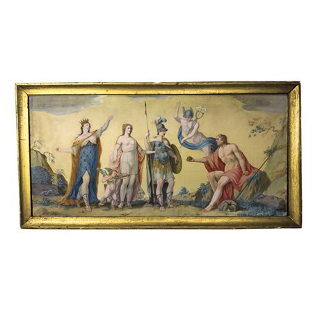 Pittore del XIX secolo, Giudizio di Paride tempera su seta applicata su tela,...