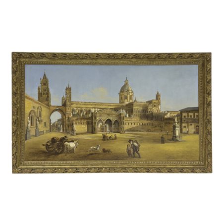 Pittore del XIX secolo, Veduta della cattedrale di Palermo olio su tela, cm....