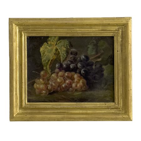 Pittore del XIX secolo, Grappoli d'uva olio su tela, cm. 24x32,5