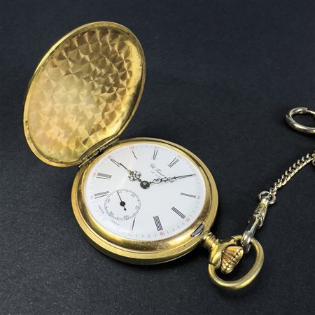 Orologio da tasca Tissot in metallo dorato, quadrante in smalto bianco con...