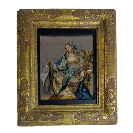 Pittore veneziano del XVIII secolo, Madonna in trono col Bambino olio su...