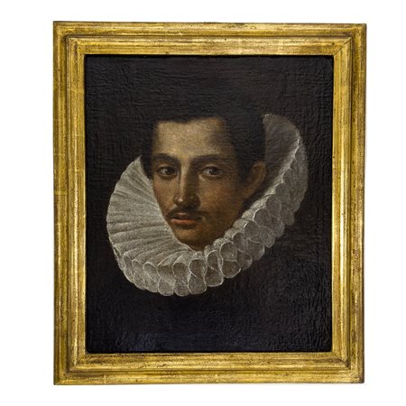 Pittore emiliano del XVII secolo, Ritratto virile con gorgiera olio su tela,...