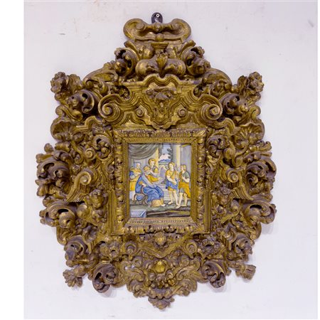 Splendida cornice in legno dorato, Spagna , circa 1680, intagliata a...