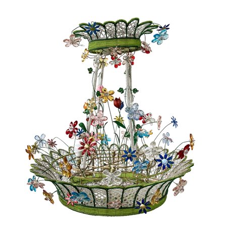 Lampadario a cesto a dieci luci in vetro multicolor, caratterizzato da...