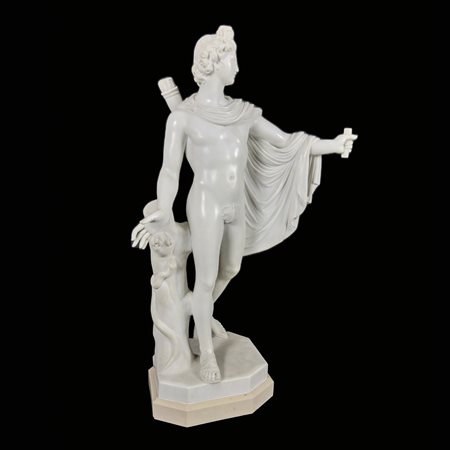 Apollo del Belvedere in marmo bianco, XIX secolo, su base ottagonale,...