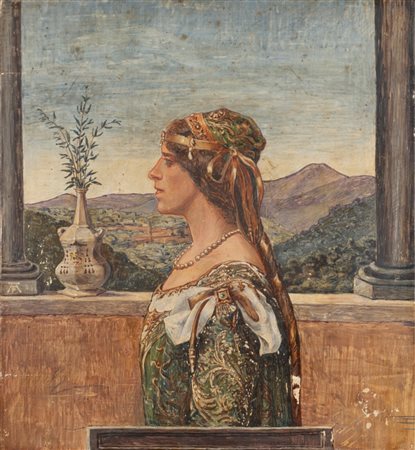 Scuola romana inizio del XX secolo (monogramma AP) - Ritratto di donna di profilo