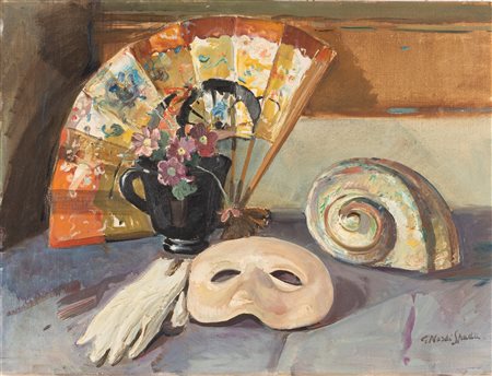 Gianna Nardi Spada (Ravenna 1900-Forlì 1979)  - Natura morta con ventaglio e maschera