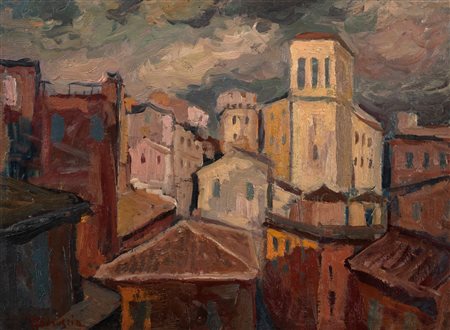 Achille Sdruscia (Roma 1910-1994)  - I tetti di Roma