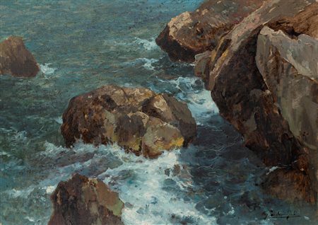 Felice Giordano (Napoli 1880-Capri  1964)  - Scogliera a Capri