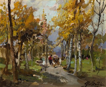 Felice Giordano (Napoli 1880-Capri  1964)  - Viale alberato