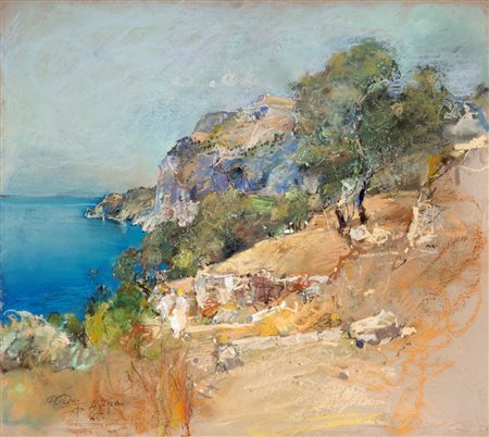 Giuseppe Casciaro (Ortelle 1863-Napoli 1945)  - Capri, lungo la costa