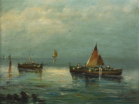 Paolo Sala (1859 - 1924) MARINA olio su tavola, cm 29x38 firma