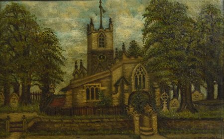 Scuola Inglese della fine del XIX secolo CATTEDRALE GOTICA, 1893 olio su...