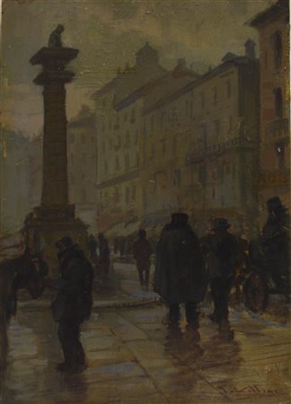 Giulio Vittini (1888 - 1968) PIAZZA SAN BABILA olio su tavola, cm 25x18 firma...