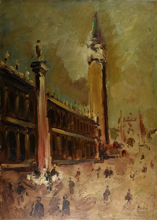 Italico Brass (1870 - 1943) VENEZIA olio su tela, cm 70x50 firma sul retro:...