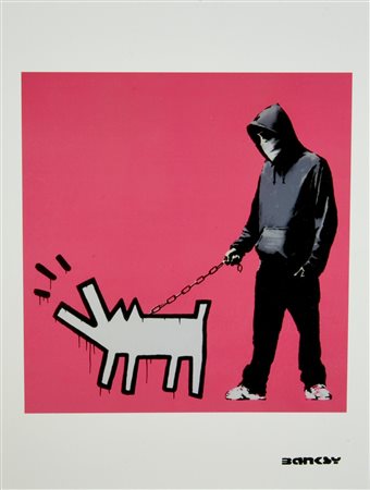 Banksy HARING DOG stampa, cm 40x30 timbro a secco