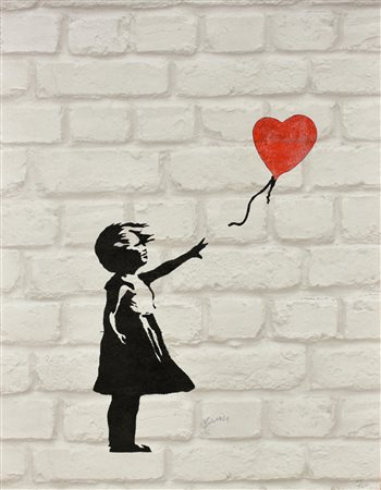 Da Banksy GIRL WITH BALLOON litografia spray 3d su carta cotton privilege, cm...