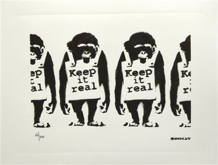 Da Banksy KEEP IT REAL eliografia, cm 28,5x38; es. 50/300 firma in lastra,...