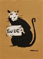 Banksy RAT sprayed stencil graffiti su cartone, cm 30x21; es. 6/50 sul retro:...