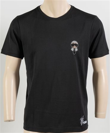 FENDI x KARL LAGERFELD T-shirt modello Carlito in cotone nero con...
