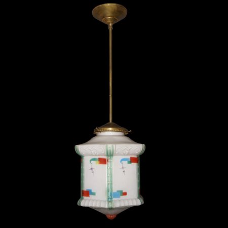 Sospensione monoluce a pagodina in vetro colorato, Early 20 century