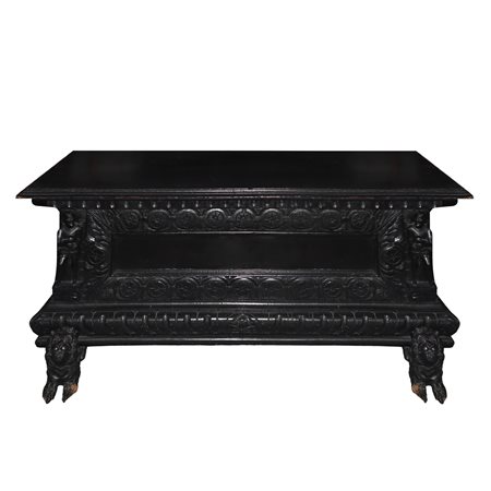 Cassapanca neorinascimentale in legno nero ebanizzato, Late 19 century