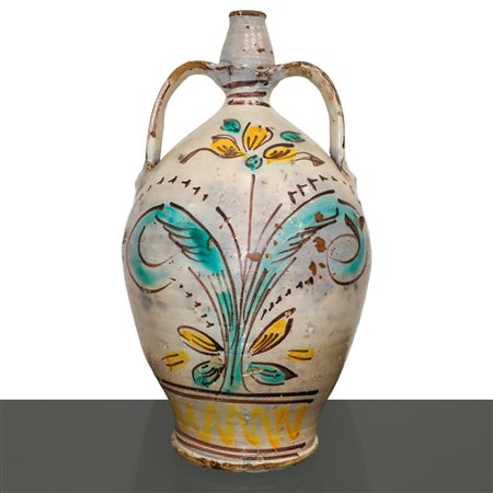 Bummulo con manici in maiolica policroma di Caltagirone, dated 1848