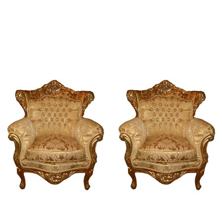 Coppia di poltrone in stile barocco in legno dorato, 20 century