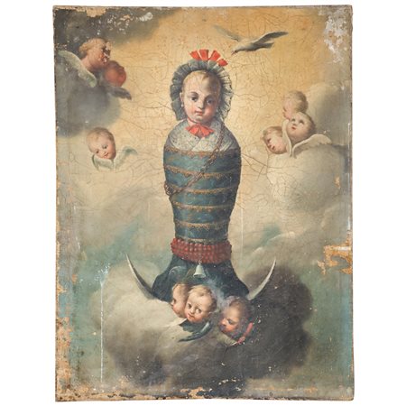 Madonna neonata in fasce con angeli